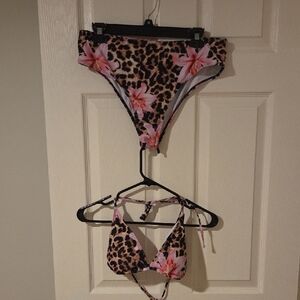 Leopard Print Bikini with Pink Floral Accents